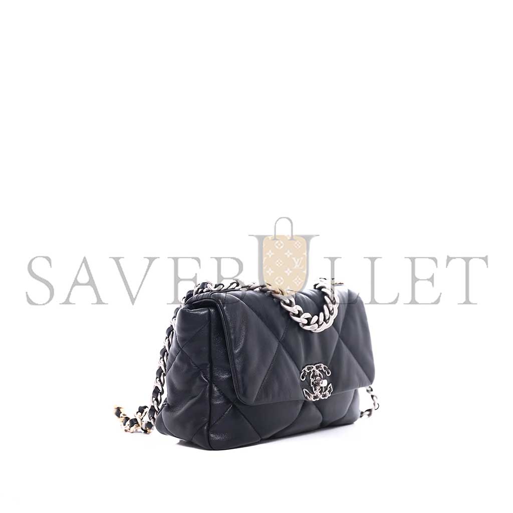 Ch*el 19 flap bag black lambskin mixed hardware as1160 (26*16*9cm)
